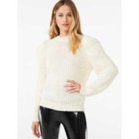 NEW Scoop Women's Cozy Scoop Women's Puff Sleeve Crewneck Sweater  L - Picture 1 of 15